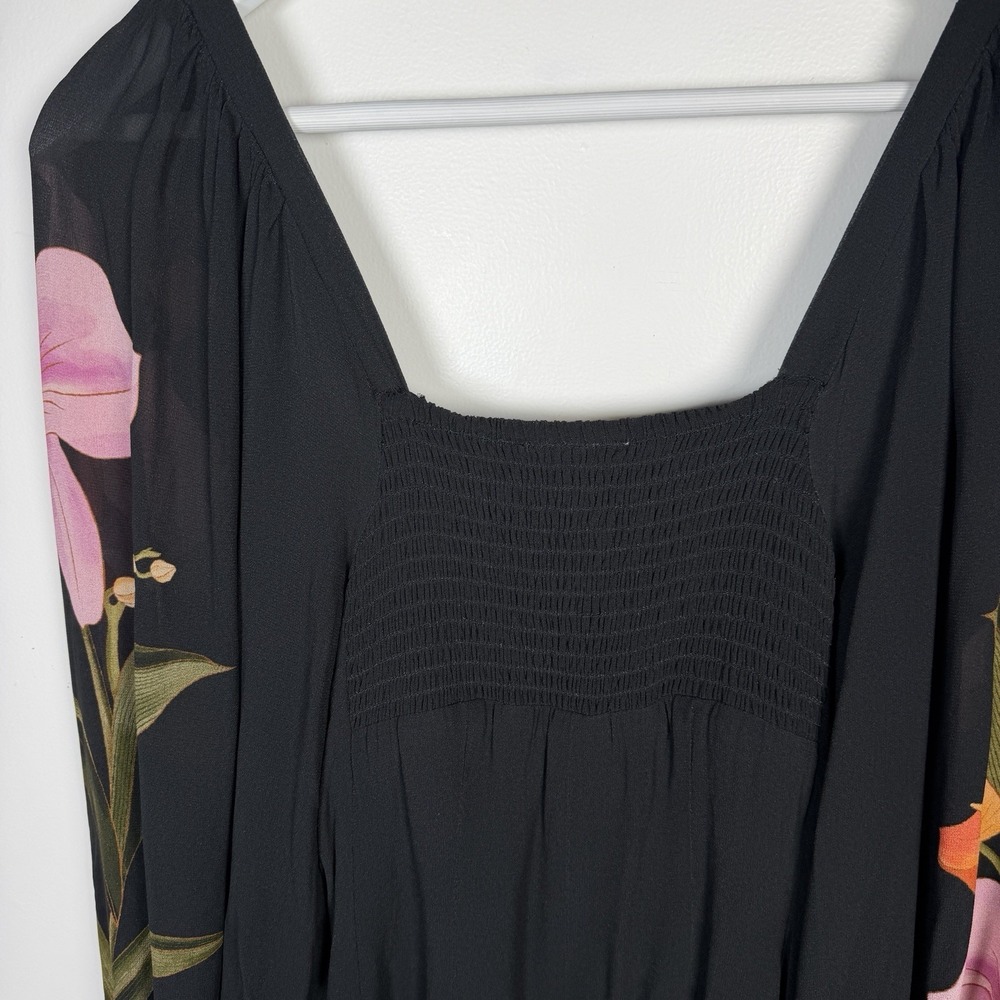FARM Rio Embroidered Goddess Orchid Floral Long Sleeve Midi Dress Black Small - Picture 9 of 16